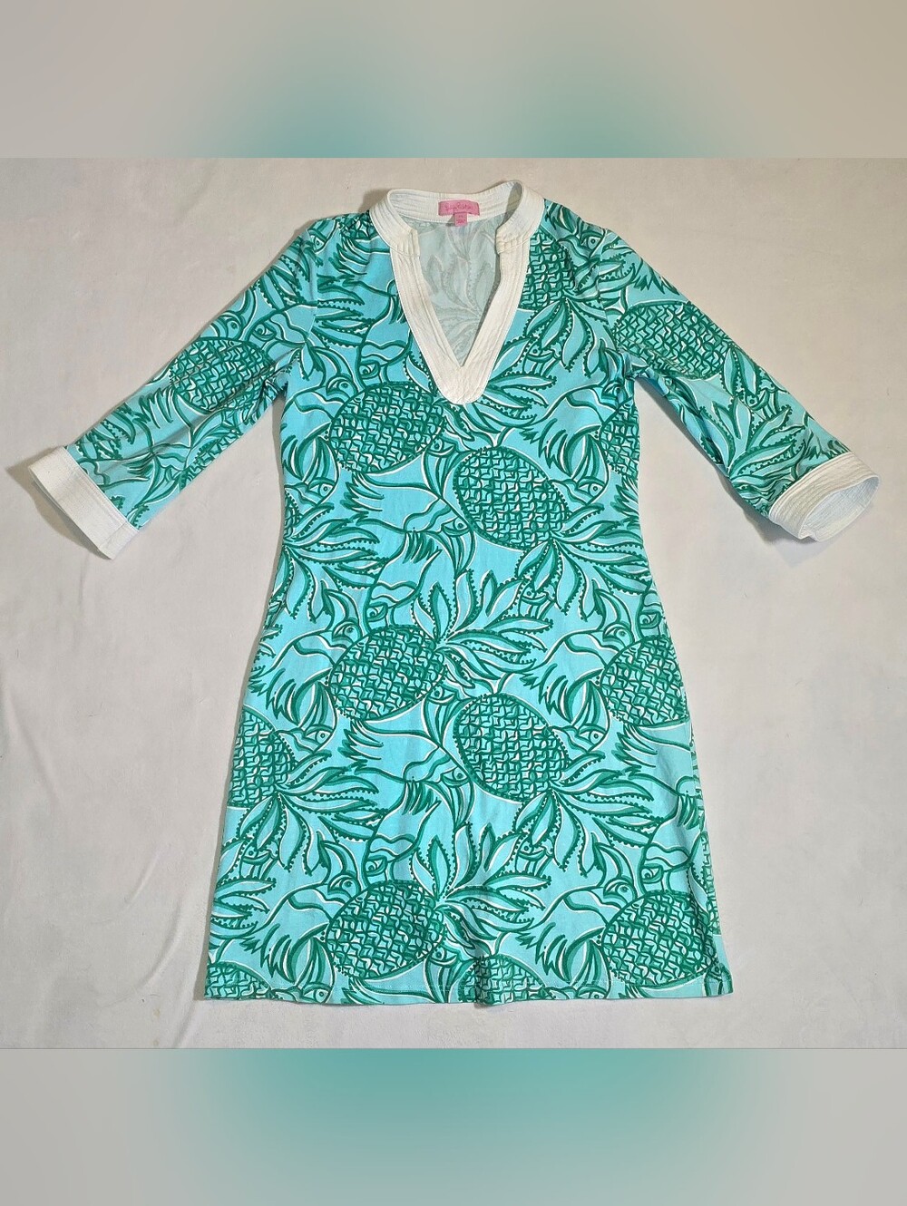 Lilly Pulitzer Marlowe Tunic Dress XS Blue Green Pineapple French Terry